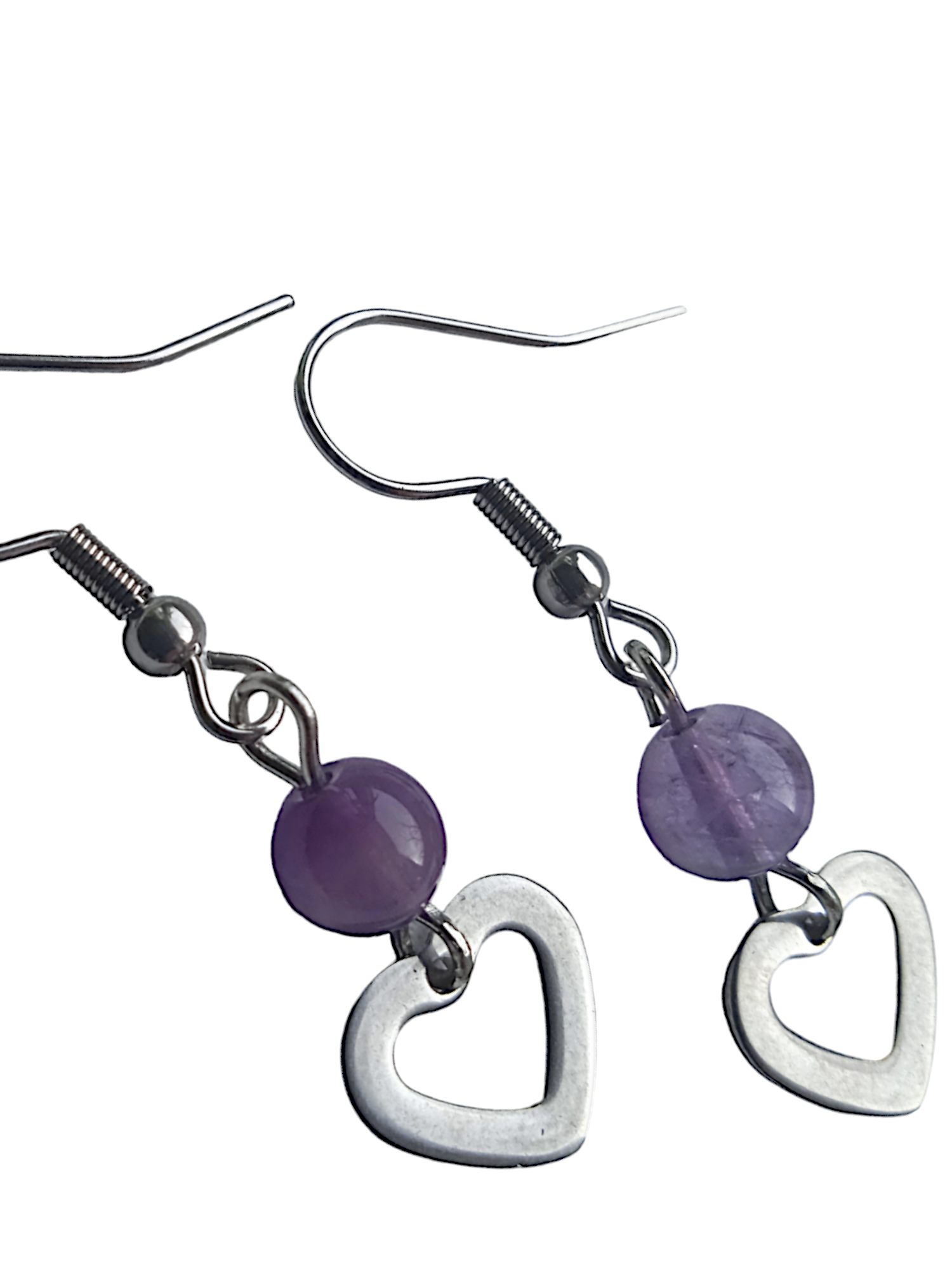 AMETYST náušnice kulička se srdíčkem chirurgická ocel