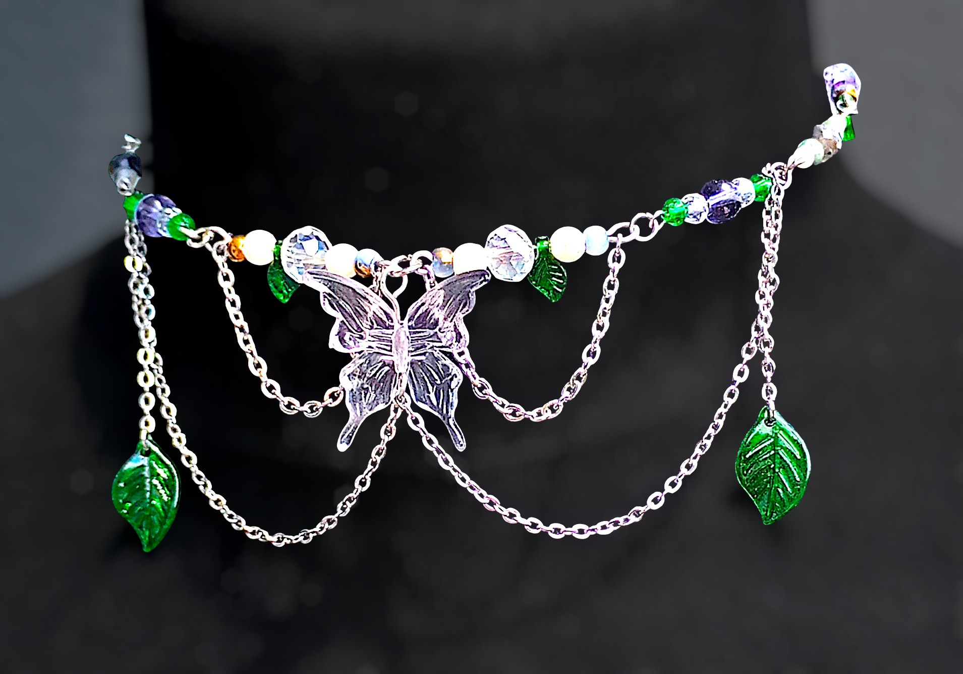 NÁHRDELNÍK "Celestial Butterfly" Chirurgická ocel - Ametyst, Achát