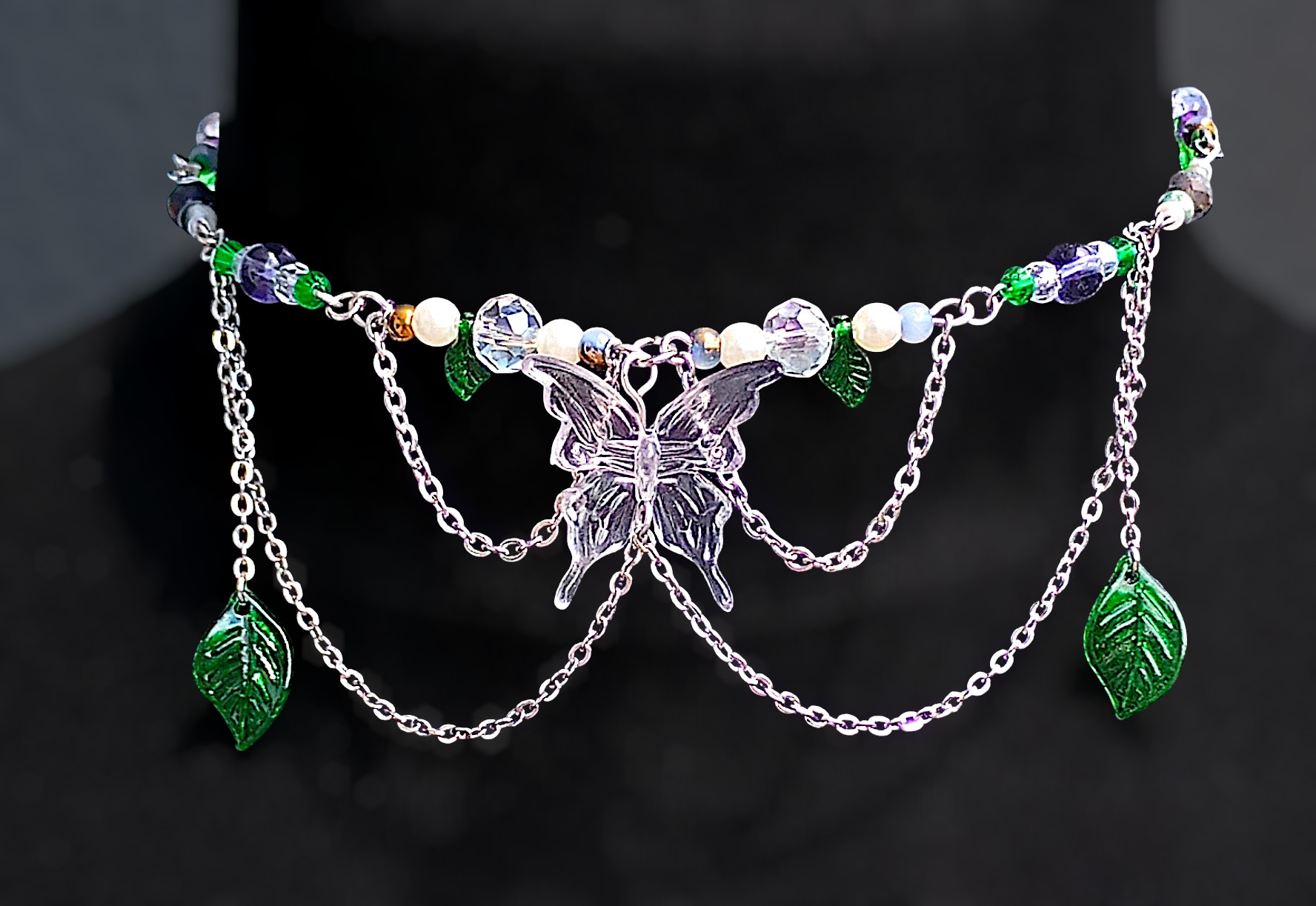 NÁHRDELNÍK "Celestial Butterfly" Chirurgická ocel - Ametyst, Achát